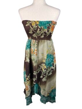 Vintage Y2K Sunny Leigh Strapless Smocked Sundress Size Large Oriental Fairycore